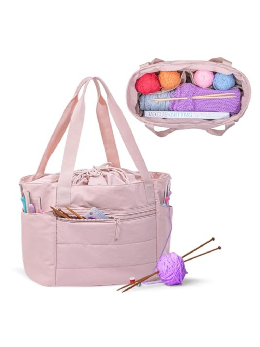 Teamoy Large Knitting Bag Tote Puffer Yarn Storage Drawstring